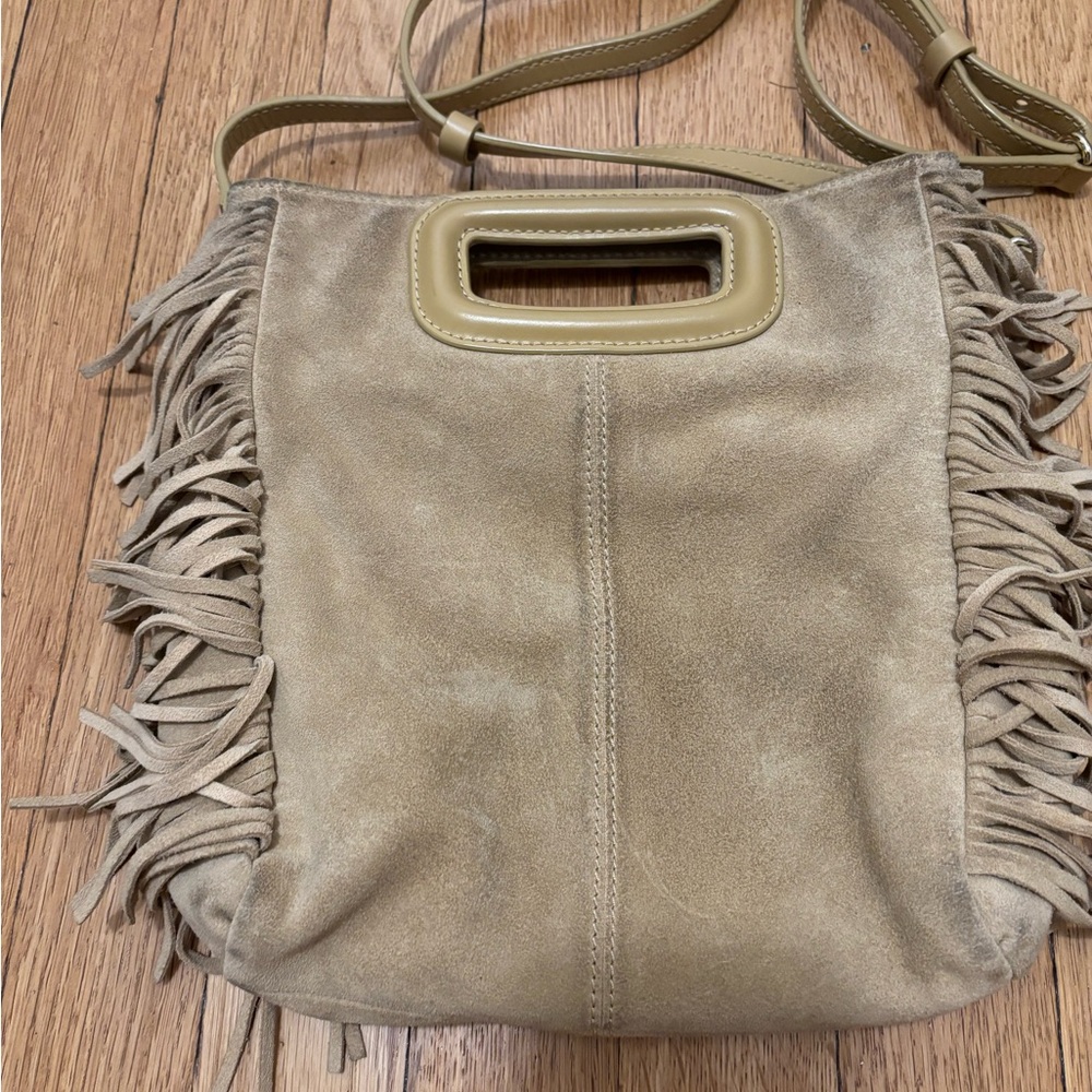 Maje Suede fringe M bag Tan